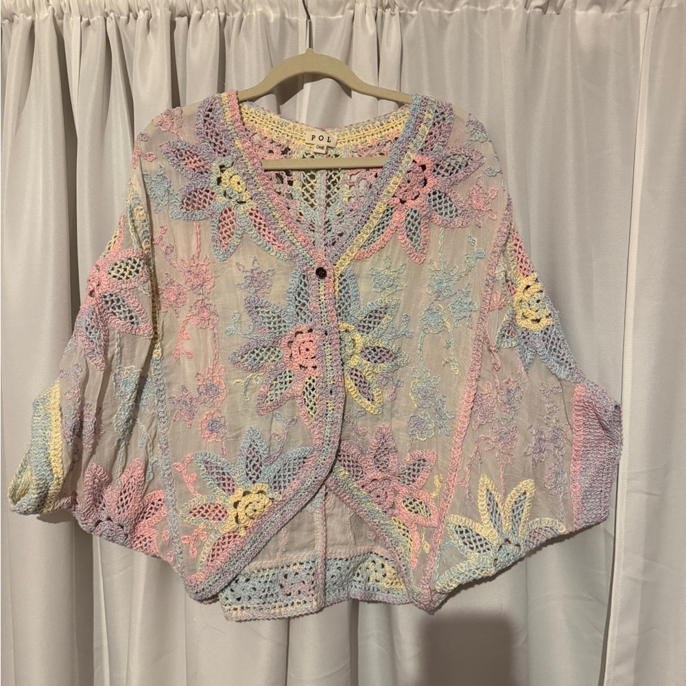 POL Pastel Crochet Lace Floral Kimono Top - Women batwing - Picture 2 of 2
